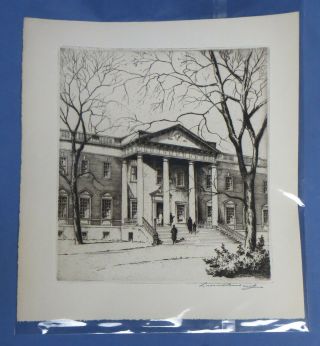 Vintage Leon R.  Pescheret Etching Untitled From Chicago Harris Bank Series