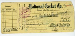 Vintage Antique National Casket Co Coffin Funeral Director Receipt Toronto Ont