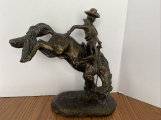 Vintage Florentine Art Studio Bucking Horse Cowboy Sculpture Signed Large