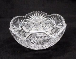 Antique American Brilliant Period Cut Glass Crystal Bowl Sawtooth Edge 8”d