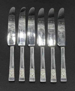 6 Vintage Art Deco Oneida Community Hampton Court Dessert Knives Silver Plate