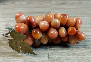 Vintage Cluster Of Small Multi - Colored Stone Grapes With Gold Metal Leaf