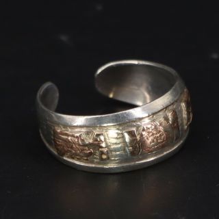 Vtg Sterling Silver & 18k Gold Peru Peruvian Inca God Band Ring Size 8 - 3g