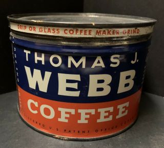 Vintage Thomas J.  Webb Coffee Tin 1 Lb Can With Lid
