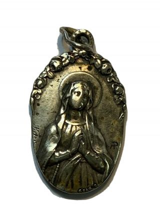 Vintage Signed Ap Adolphe Penin French Virgin Mary Catholic Medal Charm Pendant