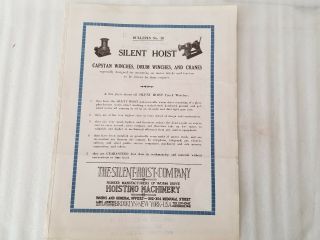 Vintage 1923 Silent Hoist Truck Winches & Cranes Bulletin No.  19 Ad Brochure