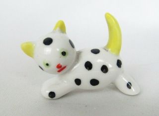 Vintage Porcelain Germany Miniature Polka Dot Spotted Running Cat Figurine