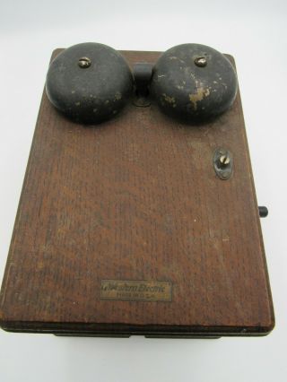 Antique Western Electric Oak Wall Telephone Ringer Box 315h Pat.  1914