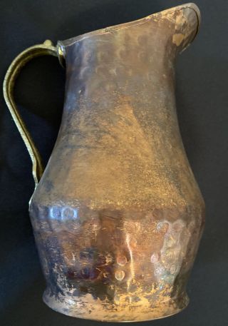 Antique Hand Forged Hammered Copper Pitcher with Brass Handle 8 