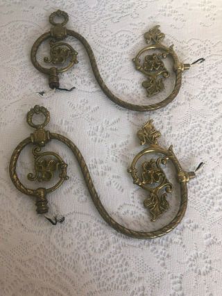 2 Antique Art Deco Victorian Brass Wall Sconce Arms 1