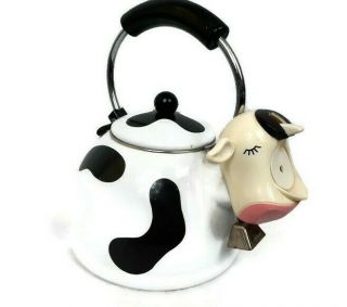 Vintage M.  K.  Kamenstein Whistling 2qt.  Cow Tea Kettle Hot Water Pot Antique