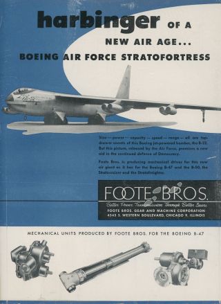 1952 Foote Bros.  Aviation Ad Boeing B - 52 Air Force Stratofortress Bomber Jet