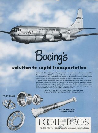 1951 Foote Bros.  Ad Boeing C - 97a Military Air Transport Service C - 97 Cargo Plane