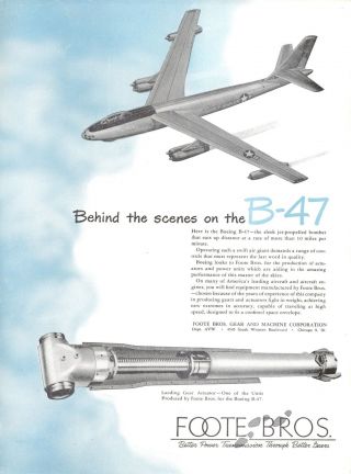 1950 Foote Bros.  Ad Boeing B - 47 Jet Bomber Air Force Usaf Military Aviation