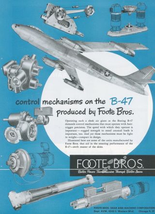 1951 Foote Bros.  Ad Boeing B - 47 Jet Bomber Air Force Usaf Military Photo