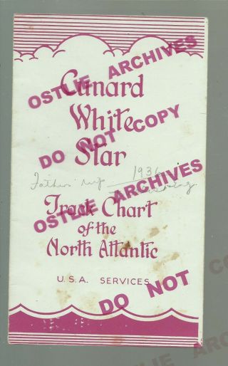 1936 Cunard White Star Line Ocean Liner R.  M.  S.  Laconia Map Track Chart Tracking