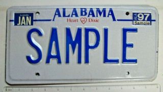 1997 Alabama Sample License Plate " Sample " With Sample Sticker " Heart Of Dixie "