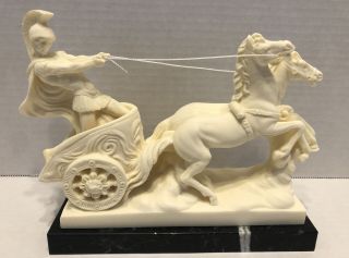 Vintage A.  Santini Figure Roman Gladiator Chariot And Horses Statue From Italy