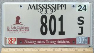 2007 Ms Mississippi St.  Jude License Plate 801 - Children 
