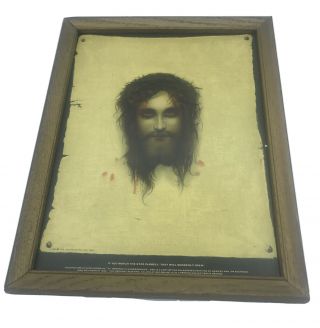 Vintage Framed Jesus Print St.  Veronica’s Handkerchief Gabriel Von Max Illusion