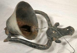 Antique / Vintage Long Horn Steer Head Cast Iron Wall Mount Farm Bell