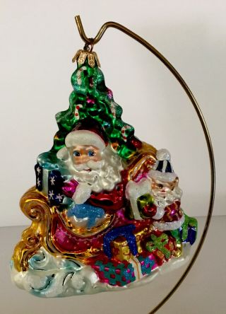 Vintage Christopher Radko Santa Sleigh Tree Elf Christmas Ornament