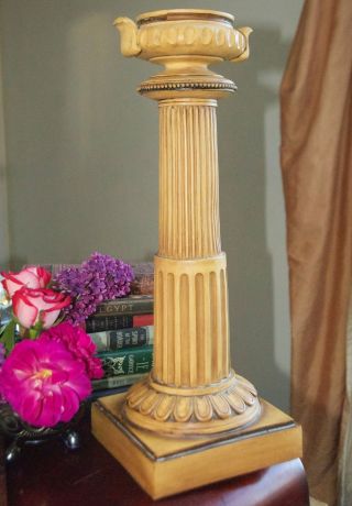 Large Pillar Candle Holder Resin Antiqued Finish Egg Dart Pillar 18.  75 " H X 7 " W