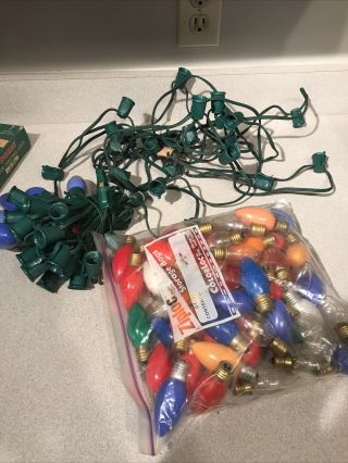 50 Vintage Noma C9 Christmas Lights (2 Strings Of 25) &extra Bulbs