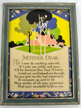 Vintage Motto Poem Mother Dear 1930s Art Deco Print Framed Nra Code Sticker