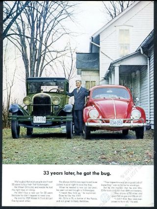 1963 Vw Volkswagen Beetle Classic Red Car 1929 Ford Model A Pic Vintage Print Ad