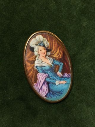 1940s Vintage Brooch Portrait Picture Lady Face Framed Oval Pin Jewellery