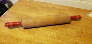Vintage Wood Rolling Pin With Red Wood Handles