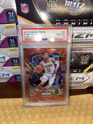 2019 - 20 Panini Prizm 31 Trae Young Ruby Red Wave Psa 10 Hawks Second Year