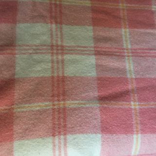 Vintage Pink Cream Wool Plaid Blanket 72 " X98 "
