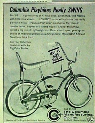 1969 Columbia Playbikes Sport 5 Bicycles Swing Longboy Vintage Boys Bike Art Ad