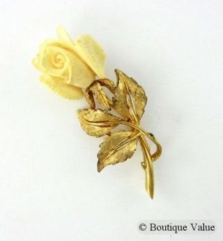 Vintage Boucher Goldtone Hand Carved Flower Pin Brooch Signed