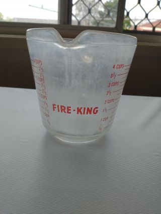 Vintage Anchor Hocking " Fire King " Measuring Jug,  4 Cup / 1 Quart Kitchenalia