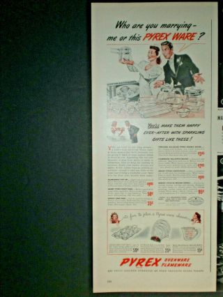1942 Bride And Groom Bakeware Set Vintage Pyrex Ovenware Prices Trade Print Ad