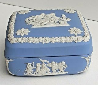 Vintage Wedgwood White On Powder Blue Jasperware Neo - Classical Lidded Box Lovely