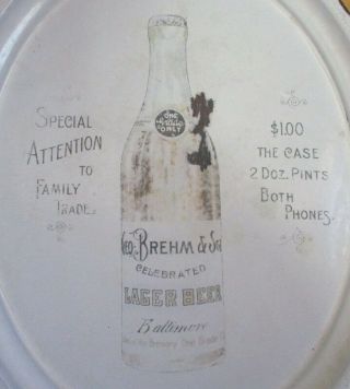 Antique Brehm & Son Beer; Baltimore,  Md Advertising Porcelain Serving Tray