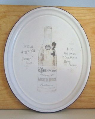 ANTIQUE BREHM & SON BEER; BALTIMORE,  MD ADVERTISING PORCELAIN SERVING TRAY 2
