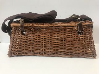 VINTAGE wicker leather FLY FISHING CREEL BASKET with Strap Buckle Closure trout 2
