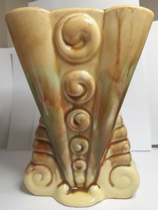 Vintage Green / Brown Diana Australian Pottery Vase 8 " Tall