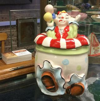 Vintage Ceramic Colourful Clown Cookie Jar Made In Japan 1960s