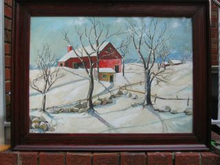 Vintage Oil Painting Winter Scene Signed Ravel