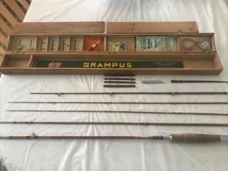 Vintage Japanese Kiraku Grampus Split Bamboo Fly Fishing Rod /woodcase,  Complete