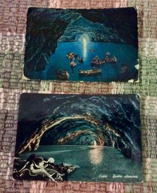 Set Of 2 Vintage Postcards 1950’s Blue Grotto Capri Italy
