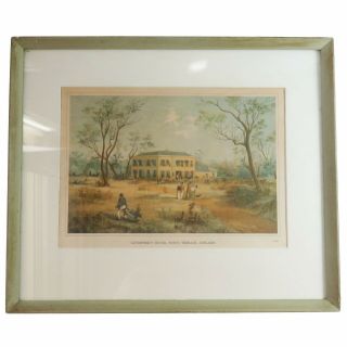 Vintage Framed Print,  Government House North Terrace Adelaide,  S.  T.  Gill