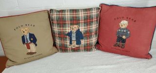 Vintage Teddy Bear Ralph Lauren Polo Bear 18”x 17” Pillow.  Set Of Three