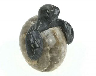 Vintage Hand Carved Stone Turtle Figurine - Baby Sea Turtle Hatching From Egg
